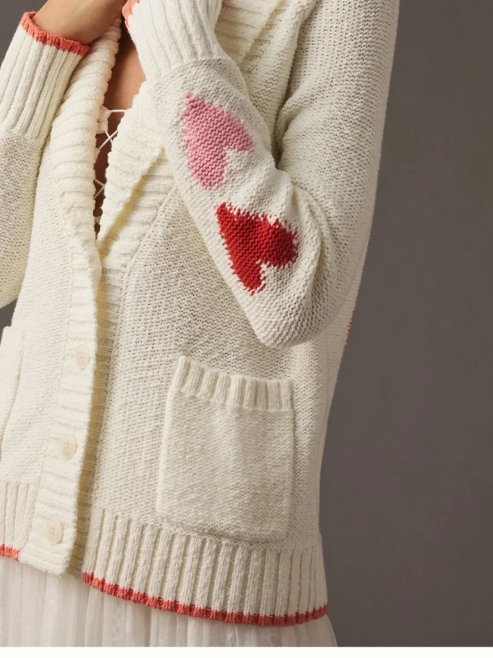 Maeve Heart Cardigan Sweater 3X Anthropologie Cream with hearts - Picture 4 of 13